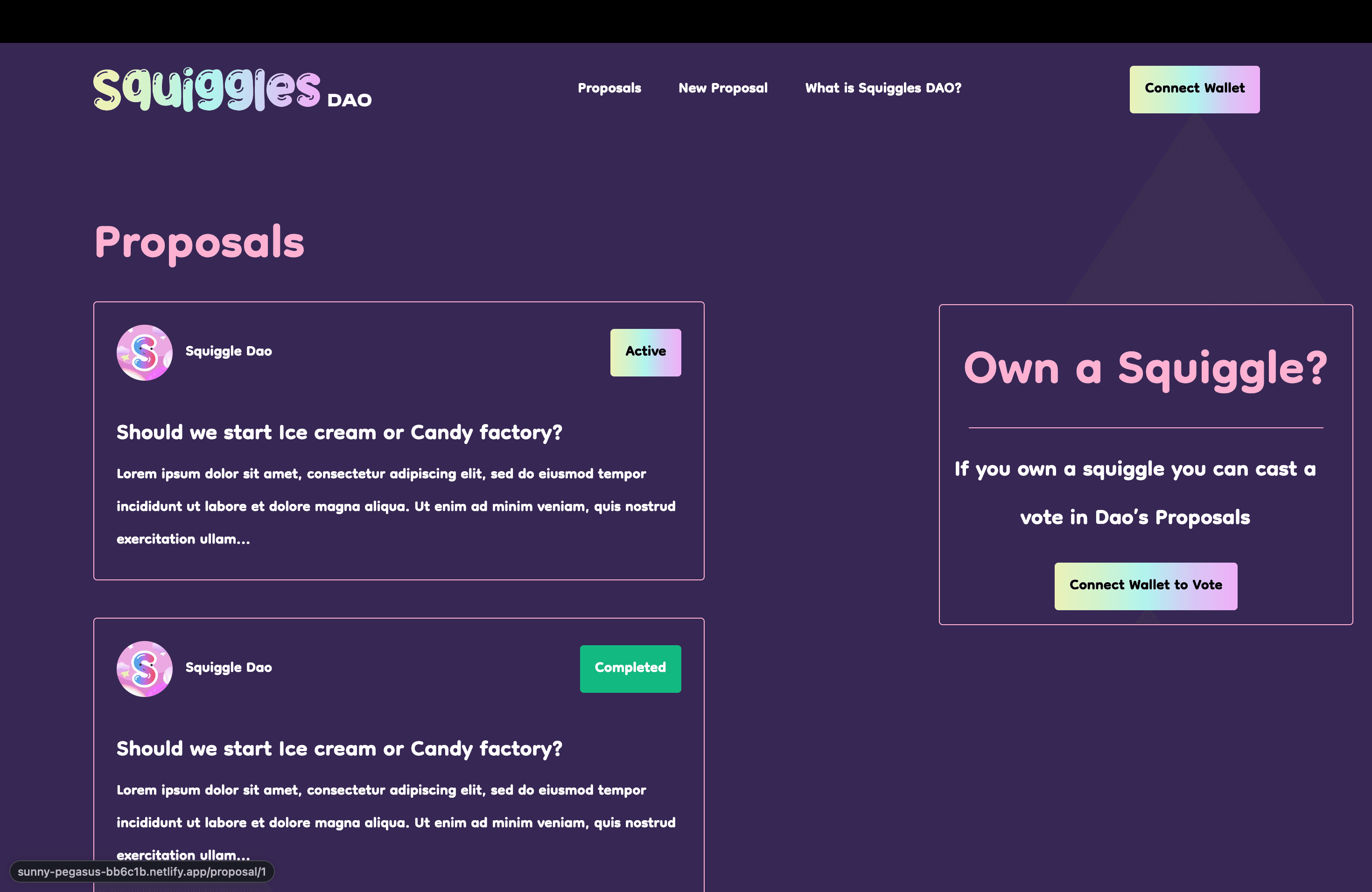 Squiggles DAO - Proposal Publishing and Voting Platform